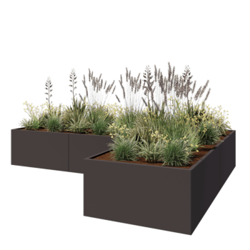 Stalowa donica - L-kształtne - 360 x 240 x 60 cm - RAL7016 matowy (szary antracyt) - Z płytą dolną