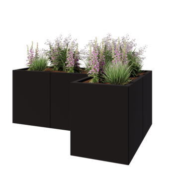 Stalowa donica - L-kształtne - 150 x 100 x 60 cm - RAL9005 matowy (czarny) - Z płytą dolną