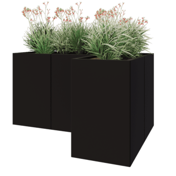 Stalowa donica - L-kształtne - 150 x 100 x 80 cm - RAL9005 matowy (czarny) - Z płytą dolną