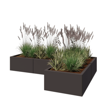 Stalowa donica - L-kształtne - 180 x 120 x 30 cm - RAL7016 matowy (szary antracyt) - Bez płyty dolnej