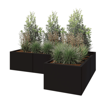 Stalowa donica - L-kształtne - 180 x 120 x 40 cm - RAL9005 matowy (czarny) - Bez płyty dolnej