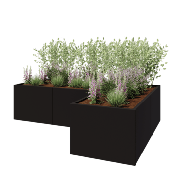 Stalowa donica - L-kształtne - 240 x 160 x 60 cm - RAL9005 matowy (czarny) - Z płytą dolną