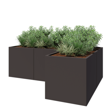 Stalowa donica - L-kształtne - 240 x 160 x 80 cm - RAL7016 matowy (szary antracyt) - Bez płyty dolnej