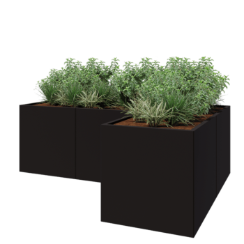 Stalowa donica - L-kształtne - 240 x 160 x 80 cm - RAL9005 matowy (czarny) - Z płytą dolną