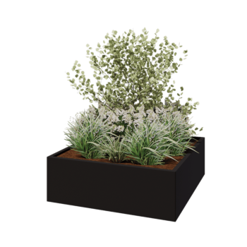 Stalowa donica - Kwadratowe - 120 x 120 x 40 cm - RAL9005 matowy (czarny) - Bez płyty dolnej