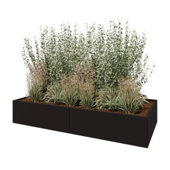 Stalowa donica XXL - Prostokątne - 240 x 100 x 40 cm - RAL9005 matowy (czarny) - Z płytą dolną