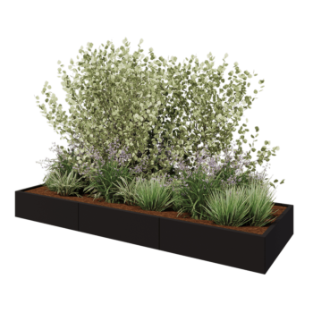 Stalowa donica XXL - Prostokątne - 300 x 100 x 30 cm - RAL9005 matowy (czarny) - Bez płyty dolnej