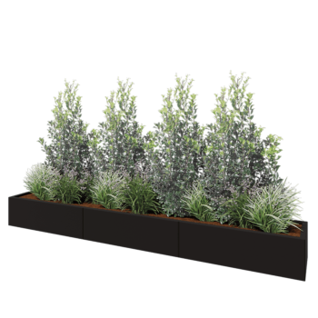 Stalowa donica XXL - Prostokątne - 300 x 40 x 30 cm - RAL9005 matowy (czarny) - Z płytą dolną