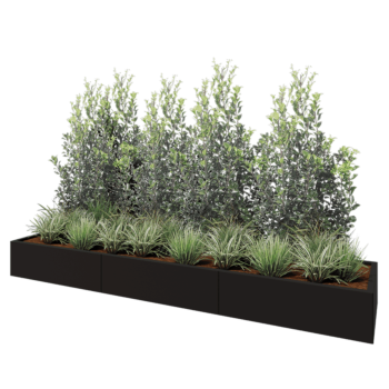 Stalowa donica XXL - Prostokątne - 300 x 60 x 30 cm - RAL9005 matowy (czarny) - Z płytą dolną