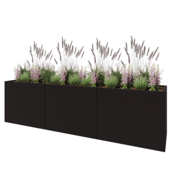 Stalowa donica XXL - Prostokątne - 300 x 60 x 80 cm - RAL9005 matowy (czarny) - Bez płyty dolnej