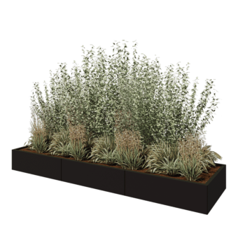 Stalowa donica XXL - Prostokątne - 300 x 80 x 30 cm - RAL9005 matowy (czarny) - Bez płyty dolnej