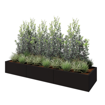 Stalowa donica XXL - Prostokątne - 300 x 80 x 40 cm - RAL9005 matowy (czarny) - Bez płyty dolnej