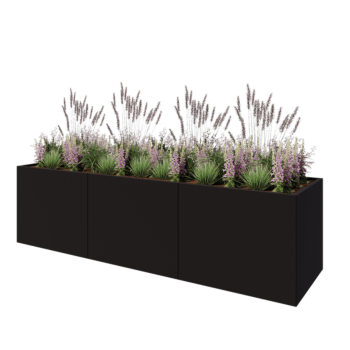 Stalowa donica XXL - Prostokątne - 300 x 80 x 80 cm - RAL9005 matowy (czarny) - Bez płyty dolnej