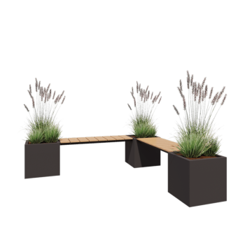 Stalowa donica - Kwadratowe - Układ narożny - 221,2 x 221,2 x 50 cm - RAL7016 matowy (szary antracyt) - Z płytą dolną - Z ławką