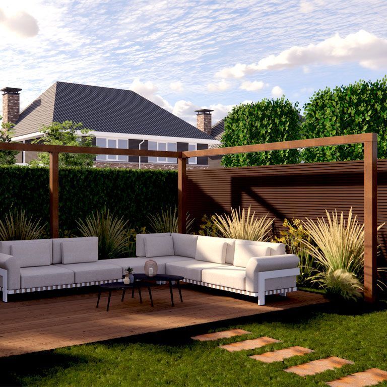 Zestaw narożny pergola ze stali corten 600 x 412 cm