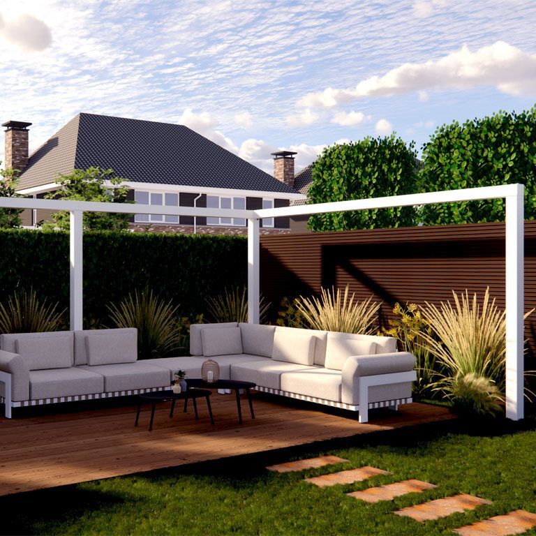 Narożna pergola stalowa malowana proszkowo 600 x 412 cm