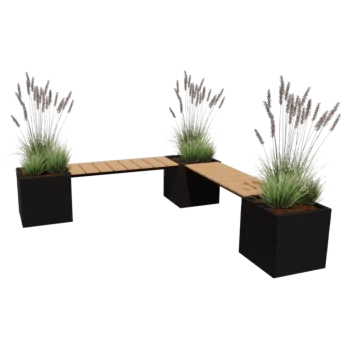 Stalowa donica - Kwadratowe - Układ narożny - 221,2 x 221,2 x 50 cm - Inny kolor RAL - Bez płyty dolnej - Z ławką