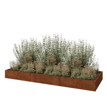 Donica XXL ze stali corten - Prostokątne - 360 x 120 x 30 cm - Z płytą dolną