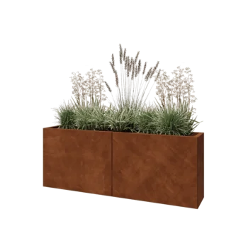 Donica XXL ze stali corten - Prostokątne - 160 x 30 x 60 cm - Z płytą dolną