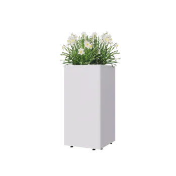 Stalowa donica - Kwadratowe - 40 x 40 x 80 cm - RAL9010 matowy (biały) - Z płytą dolną - Z nóżkami