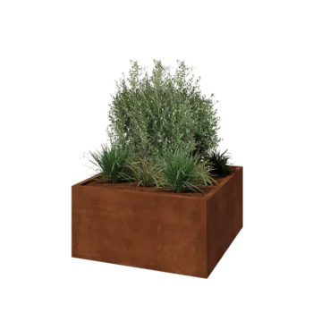 Donica ze stali corten - Kwadratowe - 100 x 100 x 50 cm - Z płytą dolną