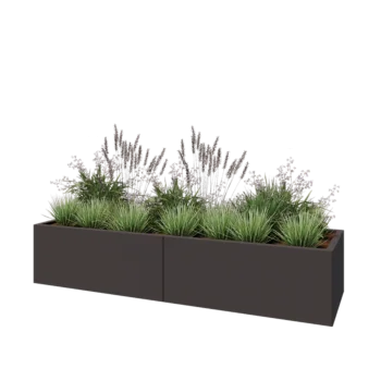 Stalowa donica XXL - Prostokątne - 200 x 60 x 40 cm - RAL7016 matowy (szary antracyt) - Z płytą dolną