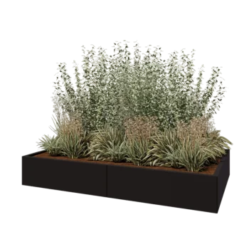 Stalowa donica XXL - Prostokątne - 200 x 120 x 30 cm - RAL9005 matowy (czarny) - Z płytą dolną