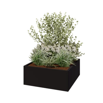 Stalowa donica - Kwadratowe - 100 x 100 x 40 cm - RAL9005 matowy (czarny) - Bez płyty dolnej