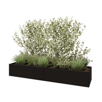 Stalowa donica XXL - Prostokątne - 200 x 50 x 30 cm - RAL9005 matowy (czarny) - Z płytą dolną