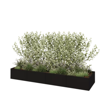 Stalowa donica XXL - Prostokątne - 320 x 80 x 40 cm - RAL9005 matowy (czarny) - Z płytą dolną