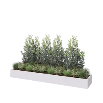Stalowa donica XXL - Prostokątne - 320 x 60 x 30 cm - RAL9010 matowy (biały) - Z płytą dolną