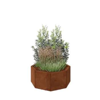 Donica ze stali corten - Ośmiokątne - 72,4 x 72,4 x 30 cm - Z płytą dolną - Z nóżkami