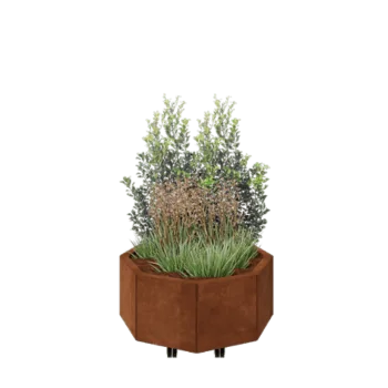 Donica ze stali corten - Ośmiokątne - 72,4 x 72,4 x 30 cm - Z płytą dolną - Z kółkami