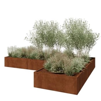 Donica ze stali corten - L-kształtne - 360 x 240 x 40 cm - Bez płyty dolnej
