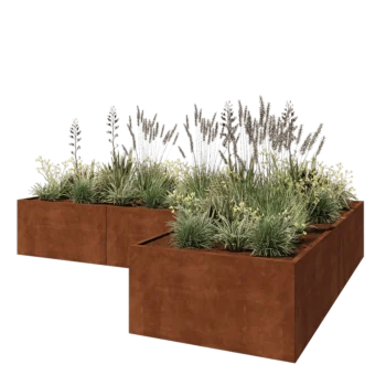 Donica ze stali corten - L-kształtne - 360 x 240 x 60 cm - Bez płyty dolnej