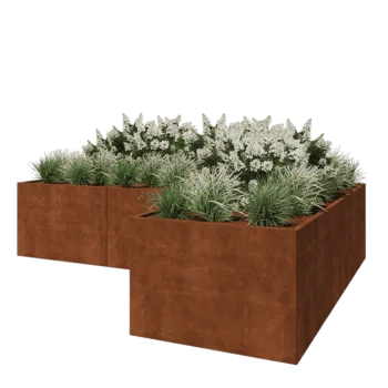 Donica ze stali corten - L-kształtne - 360 x 240 x 80 cm - Bez płyty dolnej