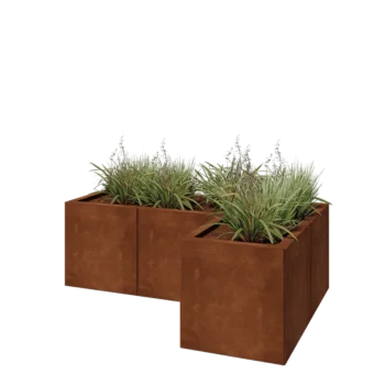 Donica ze stali corten - L-kształtne - 120 x 80 x 40 cm - Bez płyty dolnej