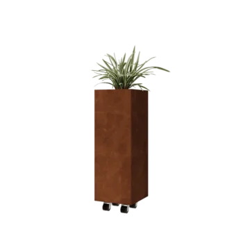 Donica ze stali corten - Kwadratowe - 30 x 30 x 80 cm - Z płytą dolną - Z kółkami