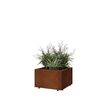 Donica ze stali corten - Kwadratowe - 50 x 50 x 30 cm - Z płytą dolną - Z nóżkami