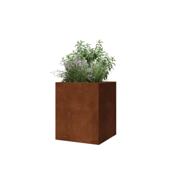 Donica ze stali corten - Kwadratowe - 50 x 50 x 60 cm - Z płytą dolną