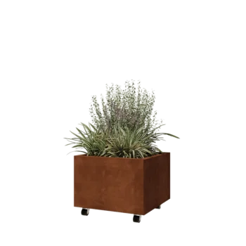 Donica ze stali corten - Kwadratowe - 60 x 60 x 40 cm - Z płytą dolną - Z kółkami