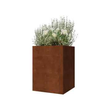 Donica ze stali corten - Kwadratowe - 60 x 60 x 80 cm - Z płytą dolną