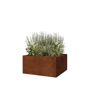 Donica ze stali corten - Kwadratowe - 80 x 80 x 40 cm - Z płytą dolną