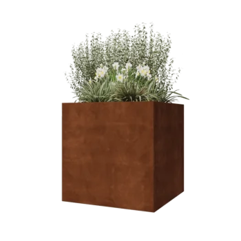 Donica ze stali corten - Kwadratowe - 80 x 80 x 80 cm - Z płytą dolną
