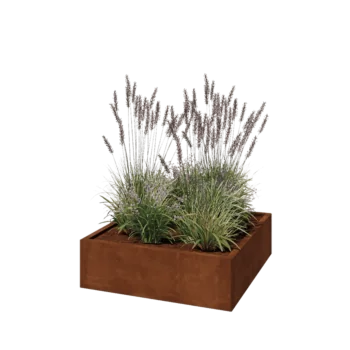 Donica ze stali corten - Kwadratowe - 100 x 100 x 30 cm - Z płytą dolną