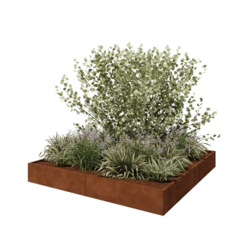 Donica XXL ze stali corten - Kwadratowe - 240 x 240 x 30 cm - Bez płyty dolnej