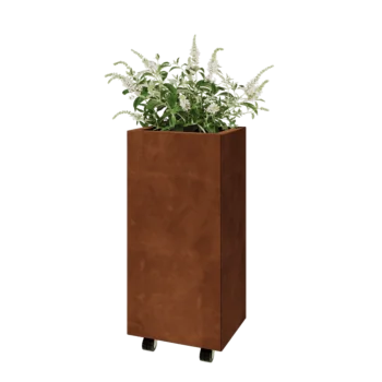 Donica ze stali corten - Prostokątne - 40 x 30 x 80 cm - Z płytą dolną - Z kółkami