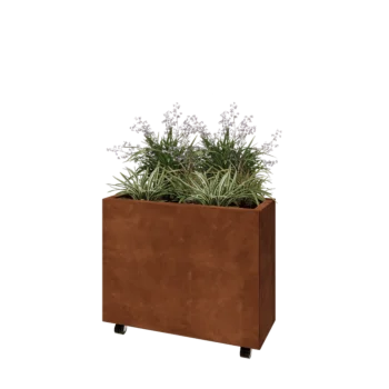 Donica ze stali corten - Prostokątne - 80 x 30 x 60 cm - Z płytą dolną - Z kółkami
