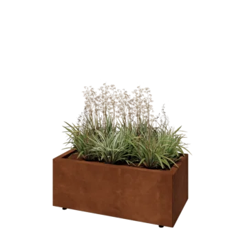 Donica ze stali corten - Prostokątne - 80 x 40 x 30 cm - Z płytą dolną - Z nóżkami