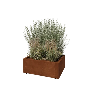 Donica ze stali corten - Prostokątne - 80 x 60 x 30 cm - Z płytą dolną - Z nóżkami